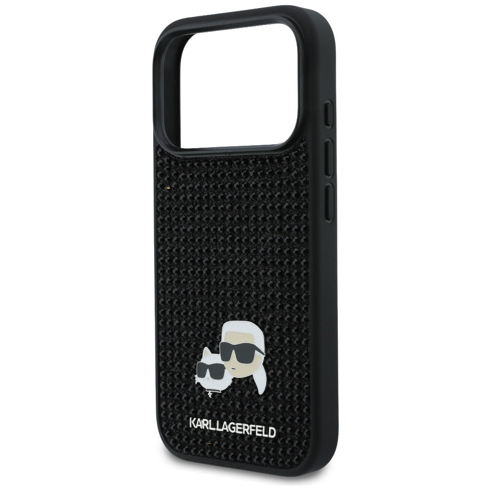 Hülle für Apple iPhone 17 Pro, Karl Lagerfeld, Rhinestone Karl & Choupette Pins, Schwarz