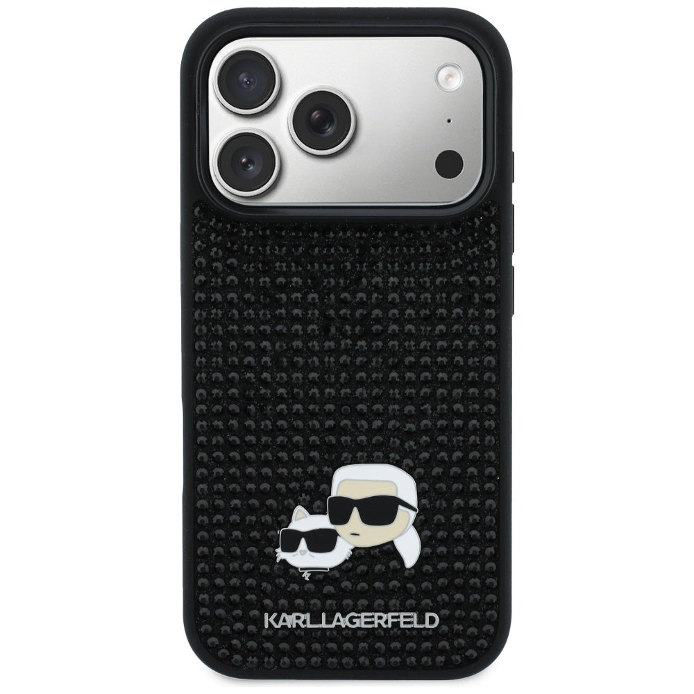 Hülle für Apple iPhone 17 Pro, Karl Lagerfeld, Rhinestone Karl & Choupette Pins, Schwarz