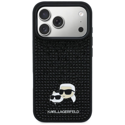Hülle für Apple iPhone 17 Pro, Karl Lagerfeld, Rhinestone Karl & Choupette Pins, Schwarz