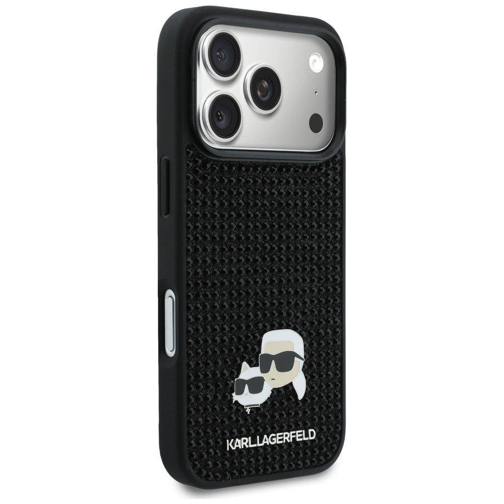 Hülle für Apple iPhone 17 Pro, Karl Lagerfeld, Rhinestone Karl & Choupette Pins, Schwarz