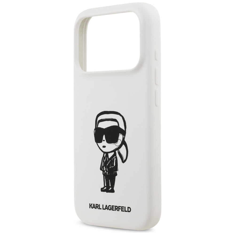 Hoes voor Apple iPhone 17 Pro, Karl Lagerfeld, Sketch en Logo Karl, Wit