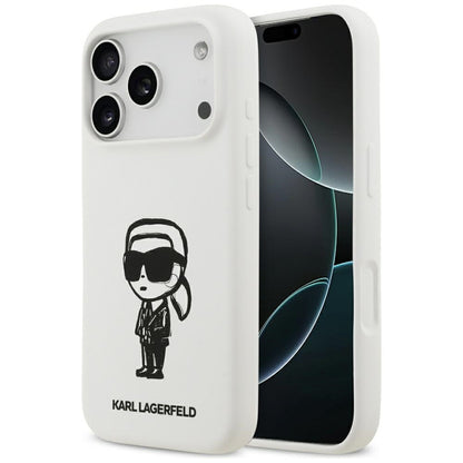 Hoes voor Apple iPhone 17 Pro, Karl Lagerfeld, Sketch en Logo Karl, Wit