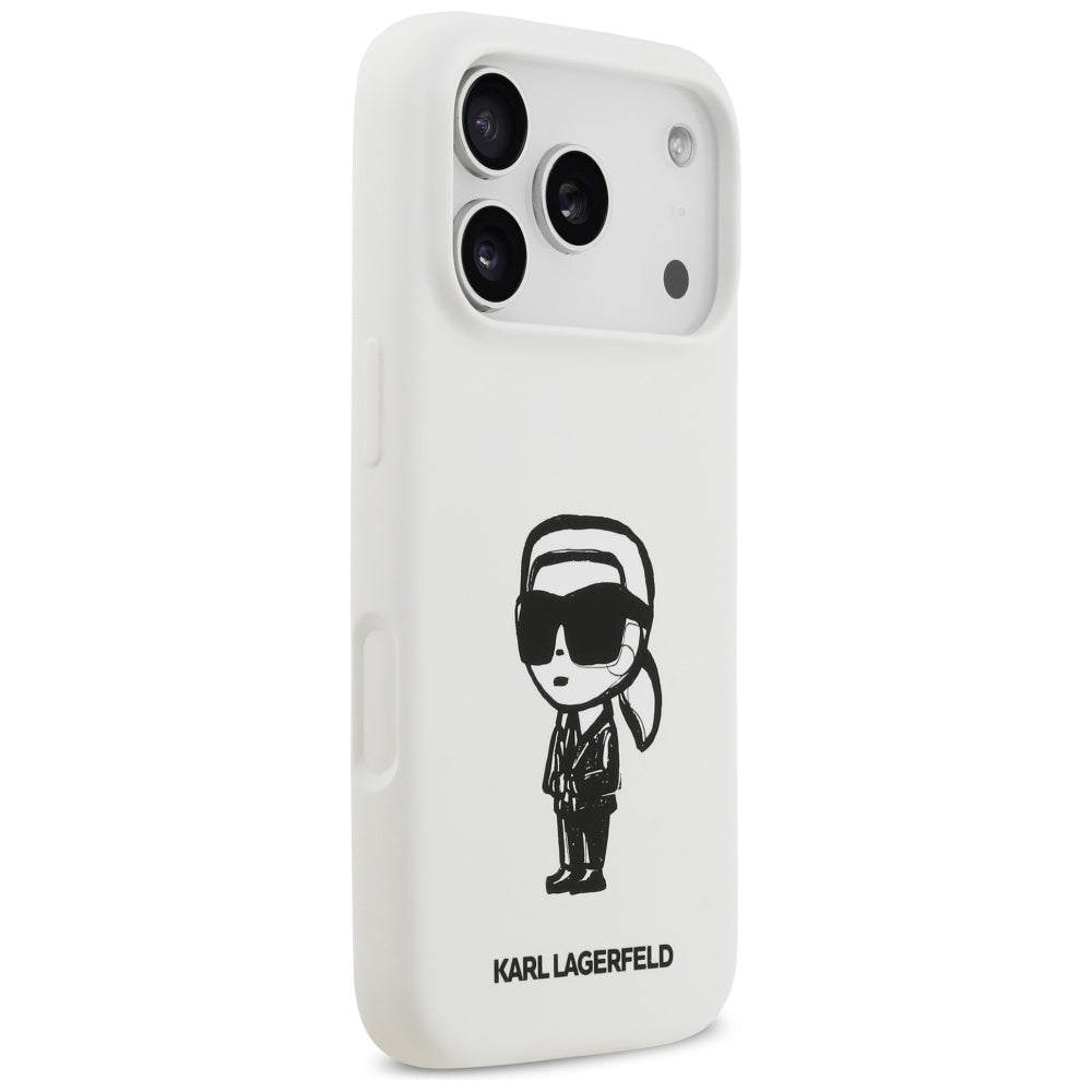 Hoes voor Apple iPhone 17 Pro, Karl Lagerfeld, Sketch en Logo Karl, Wit