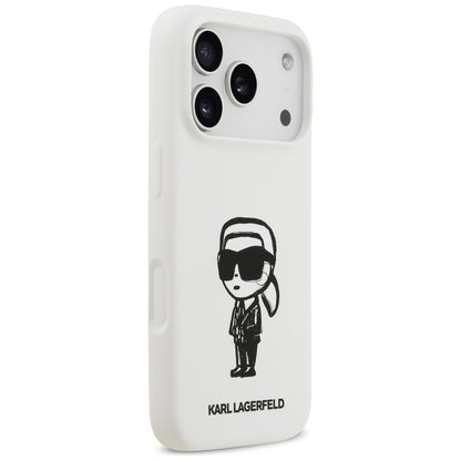 Hoes voor Apple iPhone 17 Pro, Karl Lagerfeld, Sketch en Logo Karl, Wit