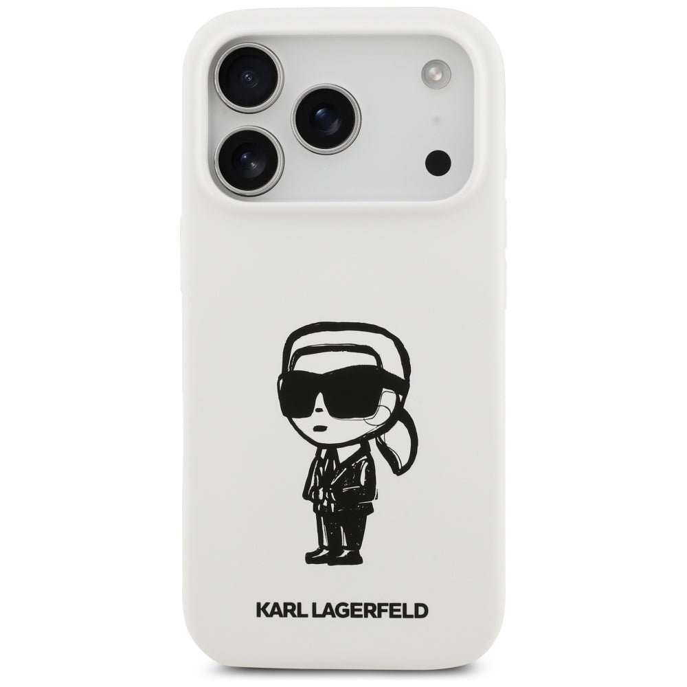 Hoes voor Apple iPhone 17 Pro, Karl Lagerfeld, Sketch en Logo Karl, Wit