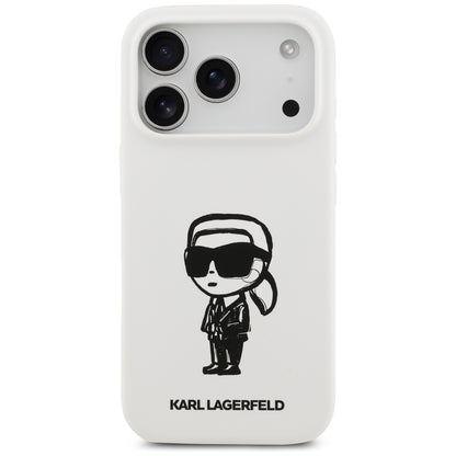 Hoes voor Apple iPhone 17 Pro, Karl Lagerfeld, Sketch en Logo Karl, Wit
