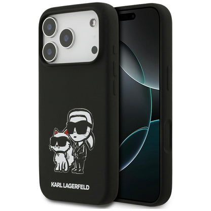 Hoes voor Apple iPhone 17 Pro, Karl Lagerfeld, Sketch and Logo Karl & Choupette, Zwart