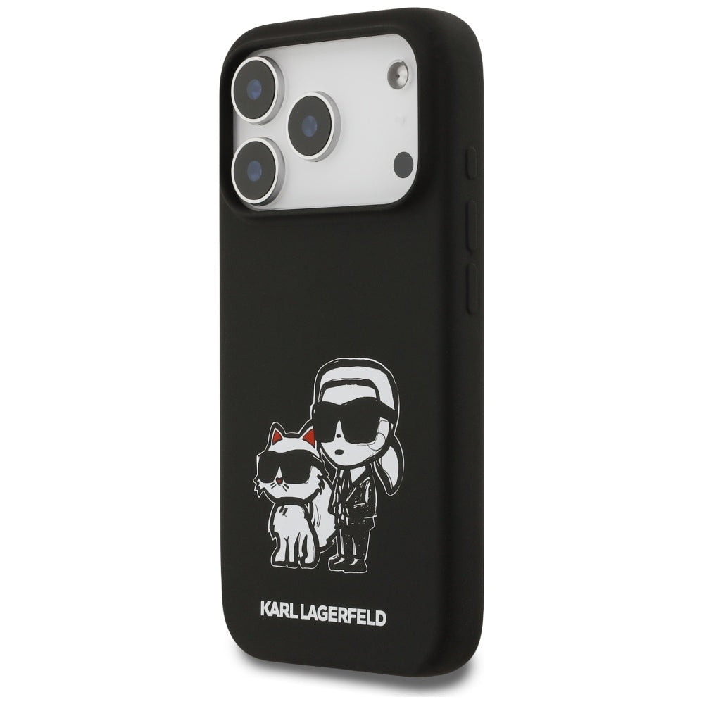 Hoes voor Apple iPhone 17 Pro, Karl Lagerfeld, Sketch and Logo Karl & Choupette, Zwart