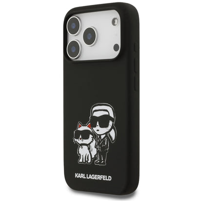 Hoes voor Apple iPhone 17 Pro, Karl Lagerfeld, Sketch and Logo Karl & Choupette, Zwart