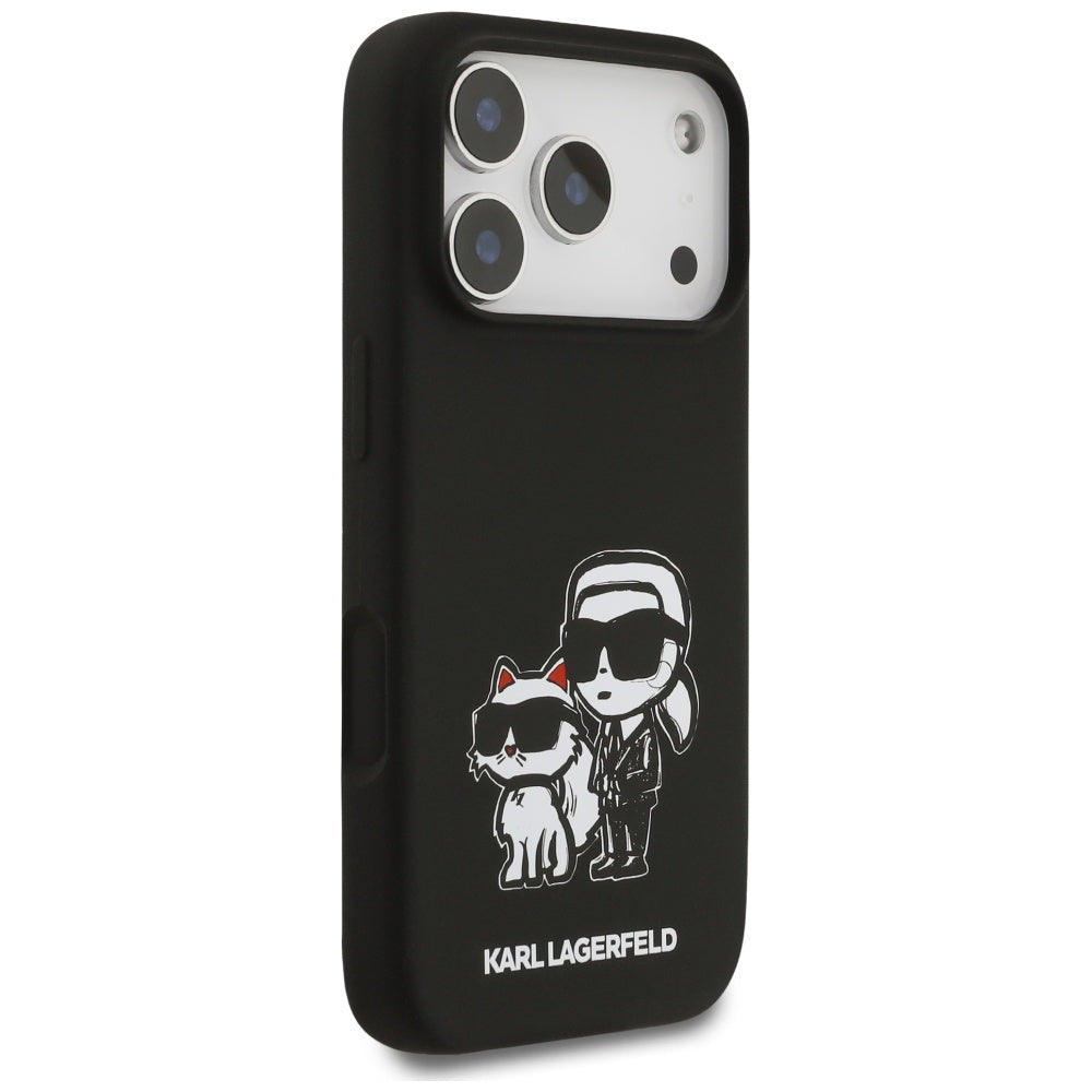 Hoes voor Apple iPhone 17 Pro, Karl Lagerfeld, Sketch and Logo Karl & Choupette, Zwart