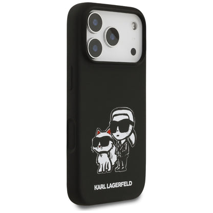 Hoes voor Apple iPhone 17 Pro, Karl Lagerfeld, Sketch and Logo Karl & Choupette, Zwart