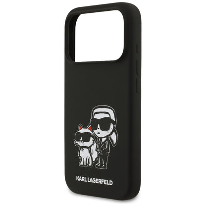 Hoes voor Apple iPhone 17 Pro, Karl Lagerfeld, Sketch and Logo Karl & Choupette, Zwart