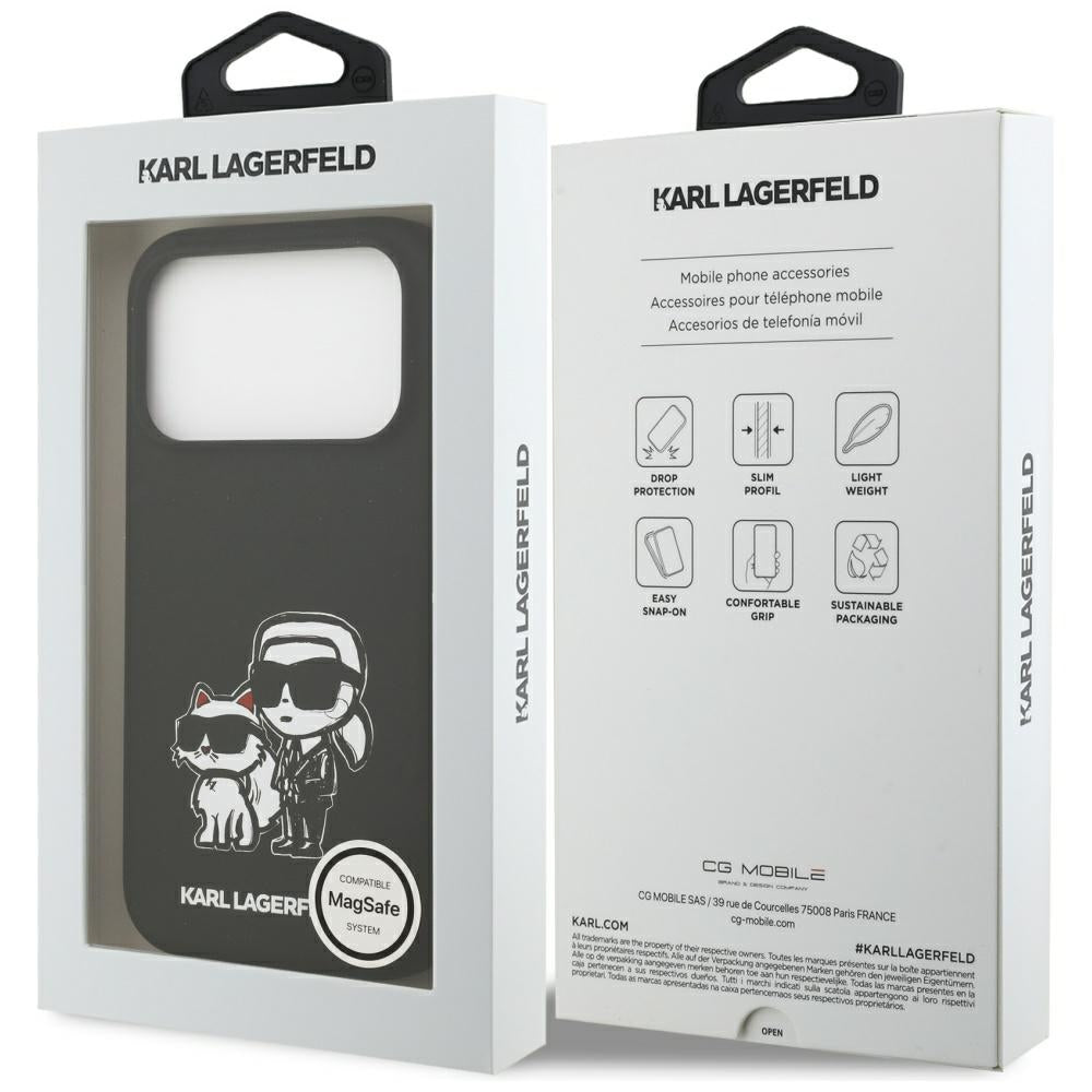 Hoes voor Apple iPhone 17 Pro, Karl Lagerfeld, Sketch and Logo Karl & Choupette, Zwart