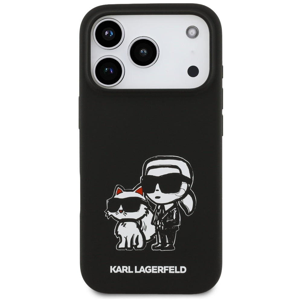 Hoes voor Apple iPhone 17 Pro, Karl Lagerfeld, Sketch and Logo Karl & Choupette, Zwart