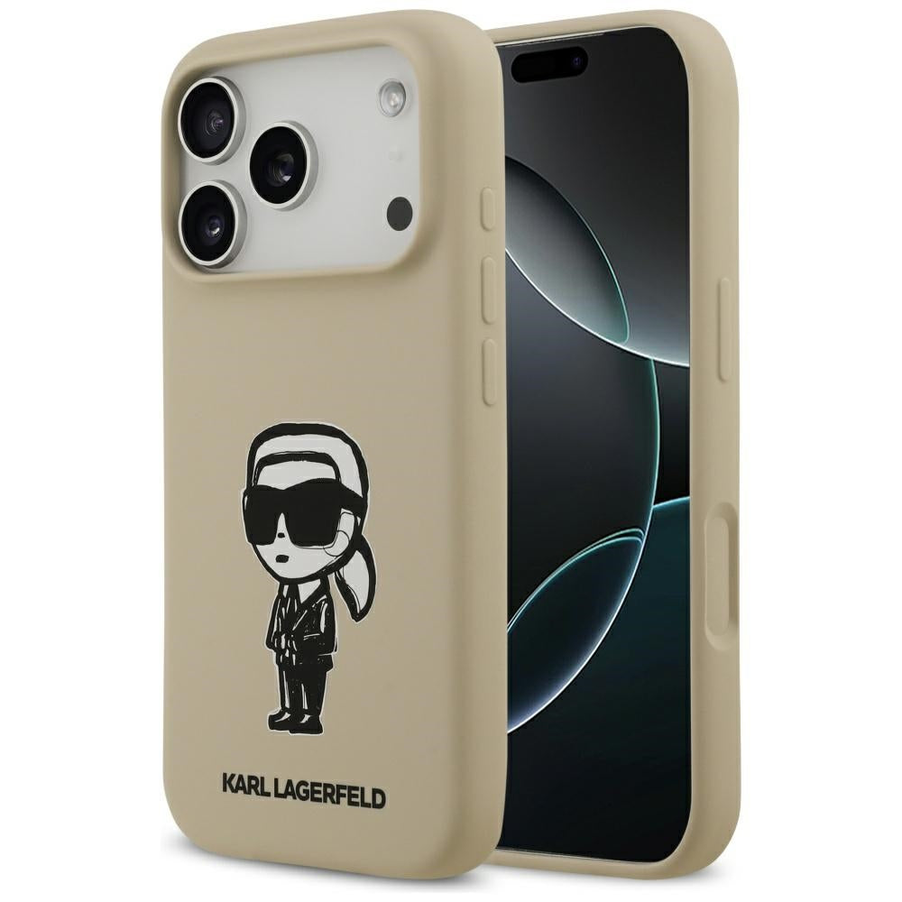 Hoes voor Apple iPhone 17 Pro, Karl Lagerfeld, Sketch and Logo Karl, Bruin
