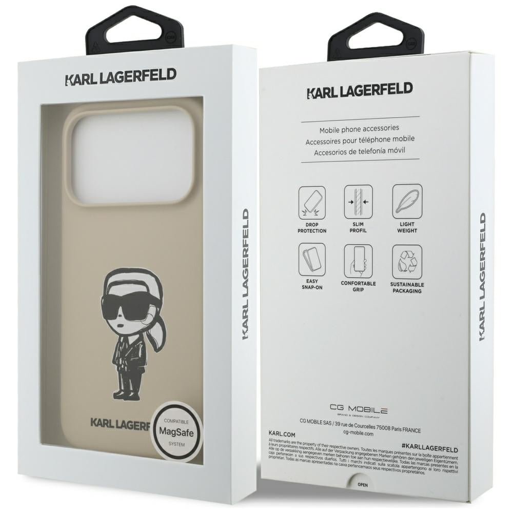 Hoes voor Apple iPhone 17 Pro, Karl Lagerfeld, Sketch and Logo Karl, Bruin