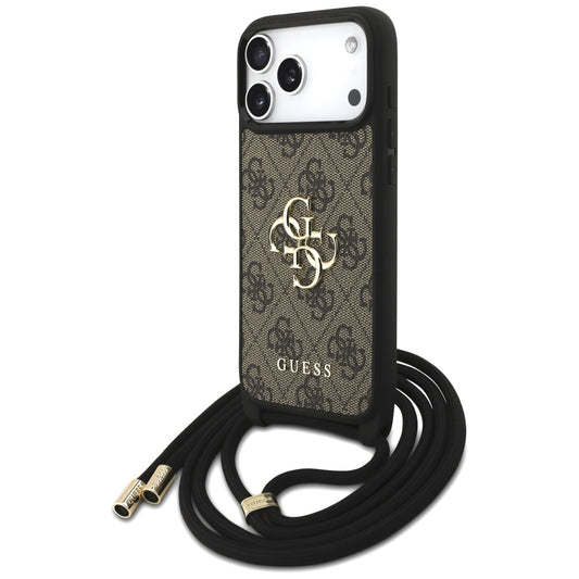 Hoes voor Apple iPhone 17 Pro Max, Guess, 4G CBDY Big Logo met Koordriem, Bruin