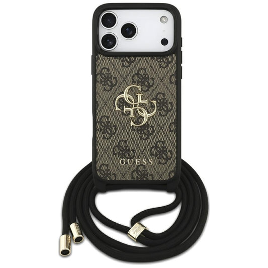 Hoes voor Apple iPhone 17 Pro Max, Guess, 4G CBDY Big Logo met Koordriem, Bruin