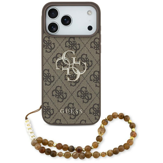 Hoes voor Apple iPhone 17 Pro Max, Guess, 4G Classic Logo met Parelband, Bruin