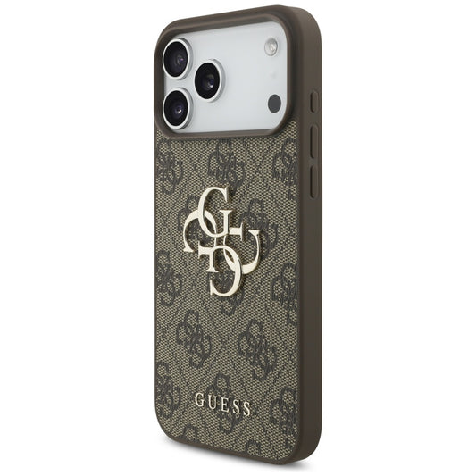 Hoes voor Apple iPhone 17 Pro Max, Guess, 4G Classic Logo met Parelband, Bruin