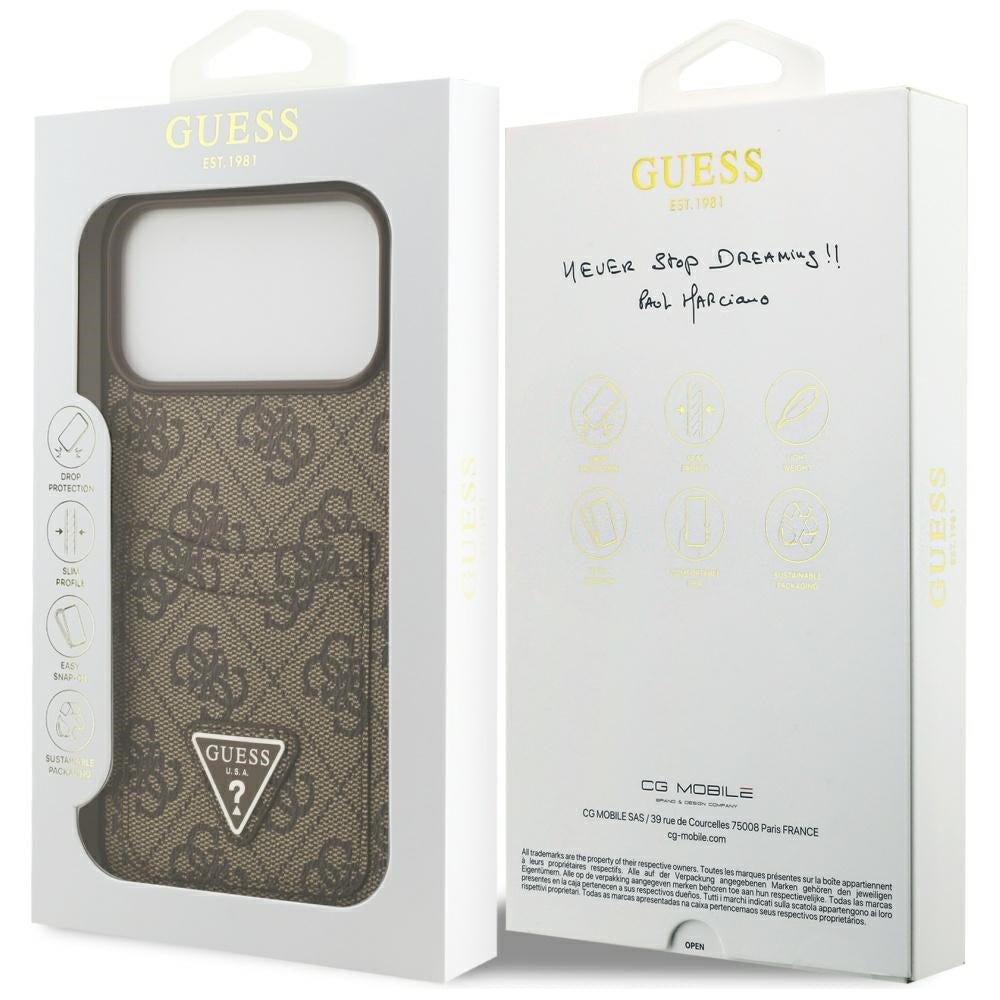 Hülle für Apple iPhone 17 Pro Max, Guess, 4G Double Card Triangle, Braun