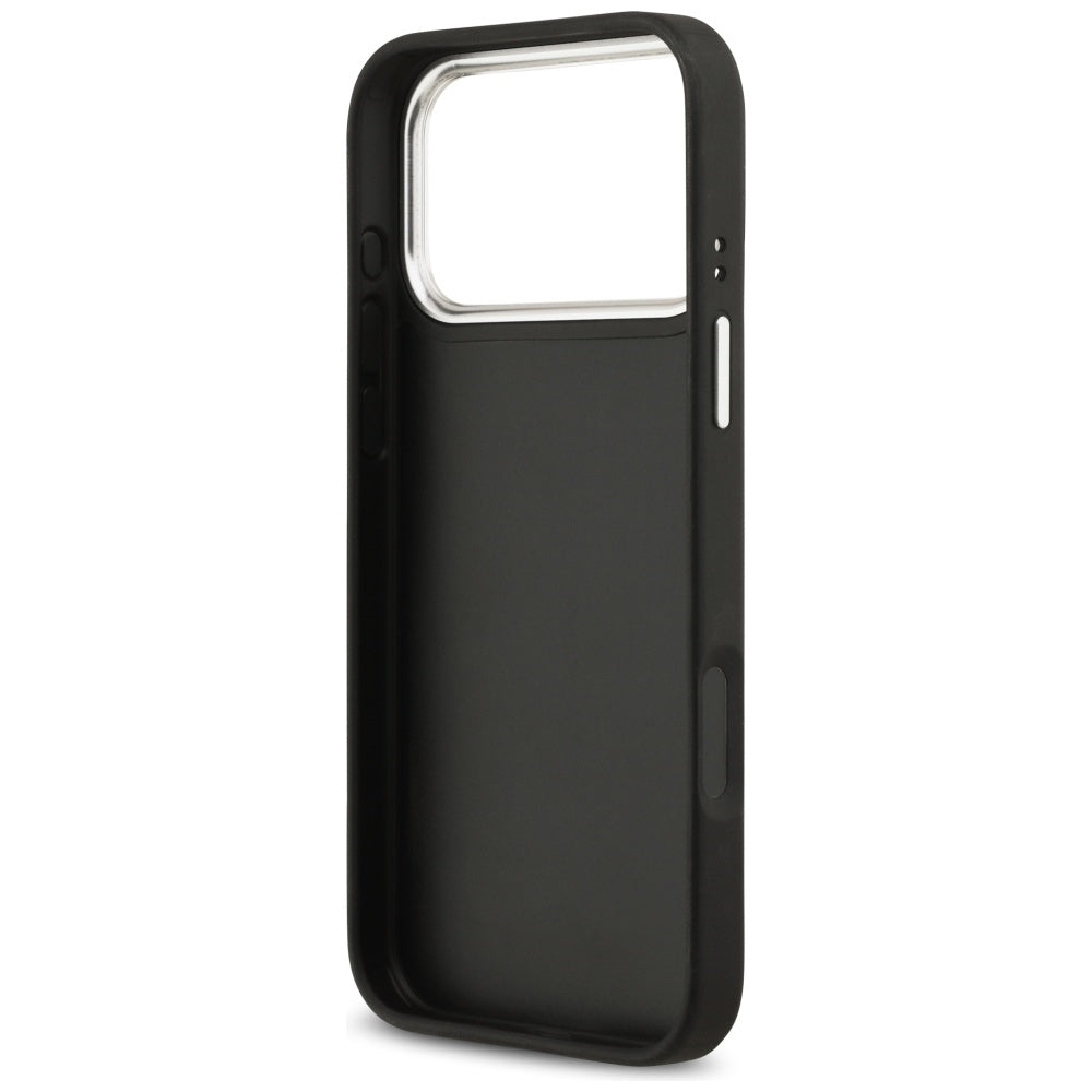 Hülle für Apple iPhone 17 Pro Max, Guess, 4G Grained Big and Classic Logo, Schwarz Silbern