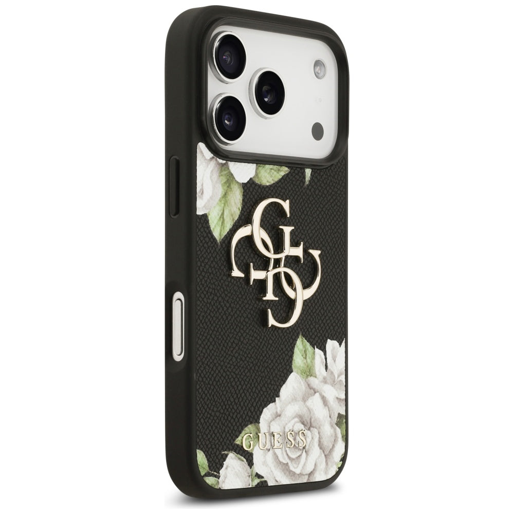 Hoes voor Apple iPhone 17 Pro Max, Guess, 4G Grained Roses Big Logo, Zwart