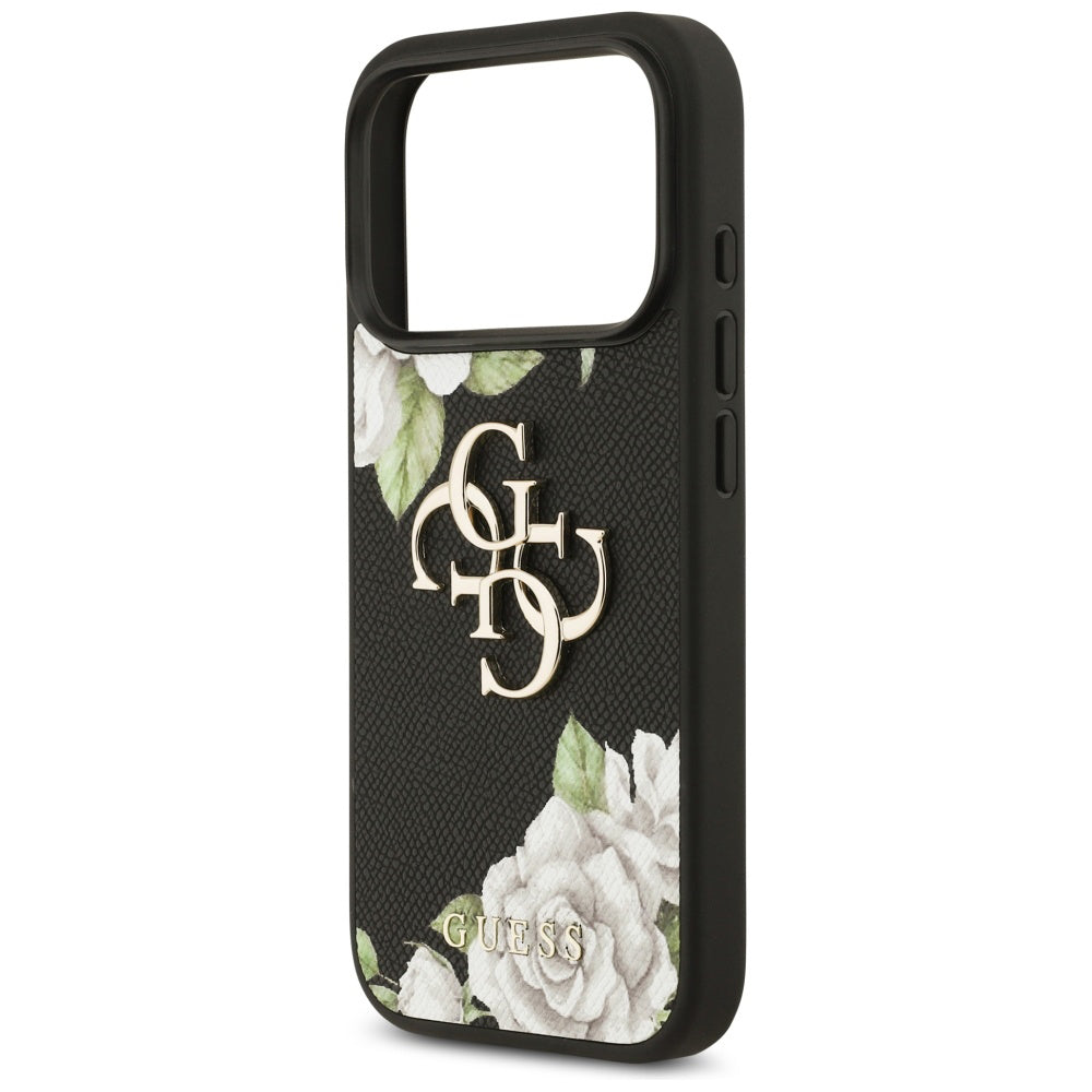 Hoes voor Apple iPhone 17 Pro Max, Guess, 4G Grained Roses Big Logo, Zwart