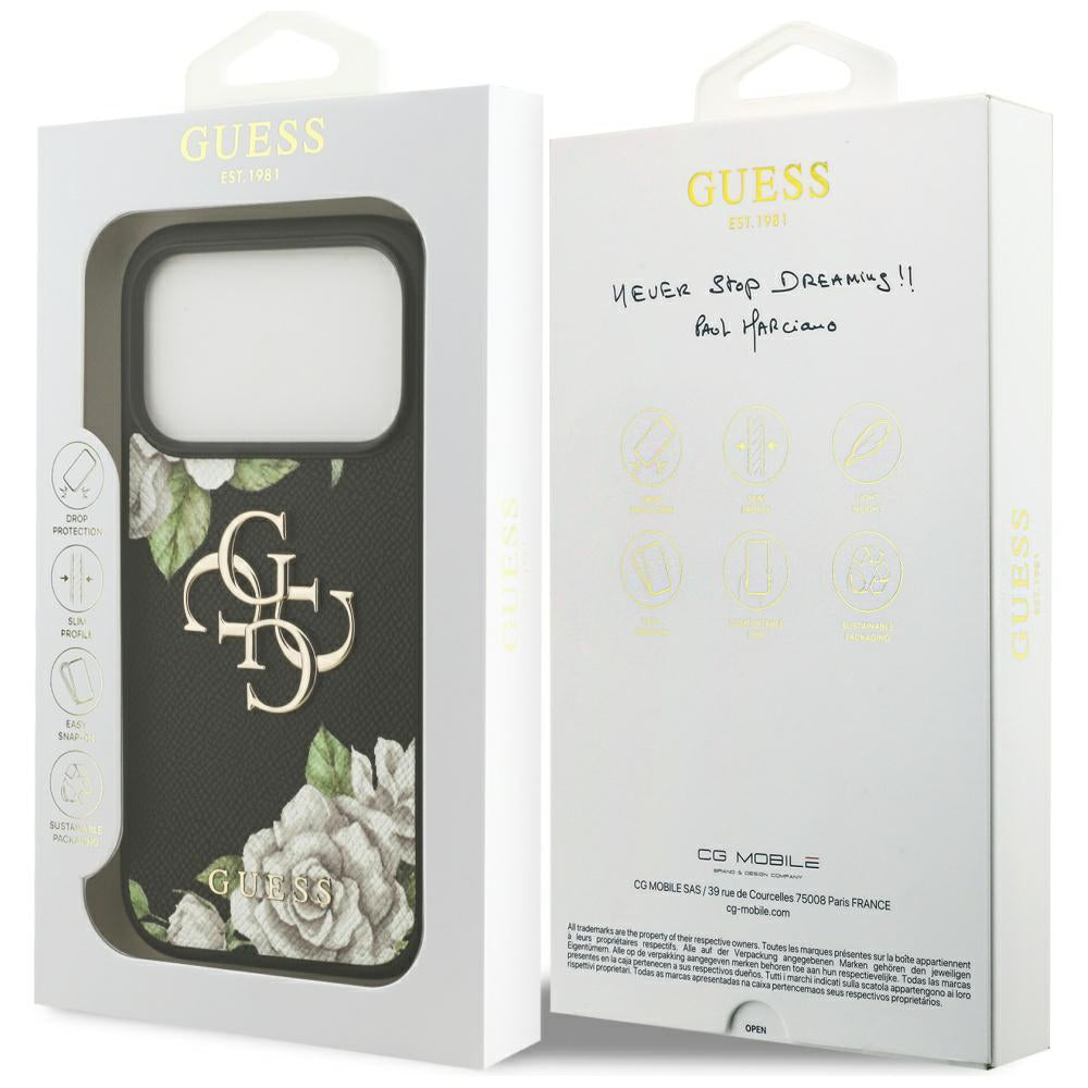 Hoes voor Apple iPhone 17 Pro Max, Guess, 4G Grained Roses Big Logo, Zwart