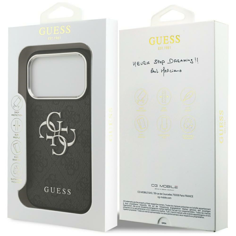 Hoes voor Apple iPhone 17 Pro Max, Guess, Big 4G Logo Classic, Zwart Zilver