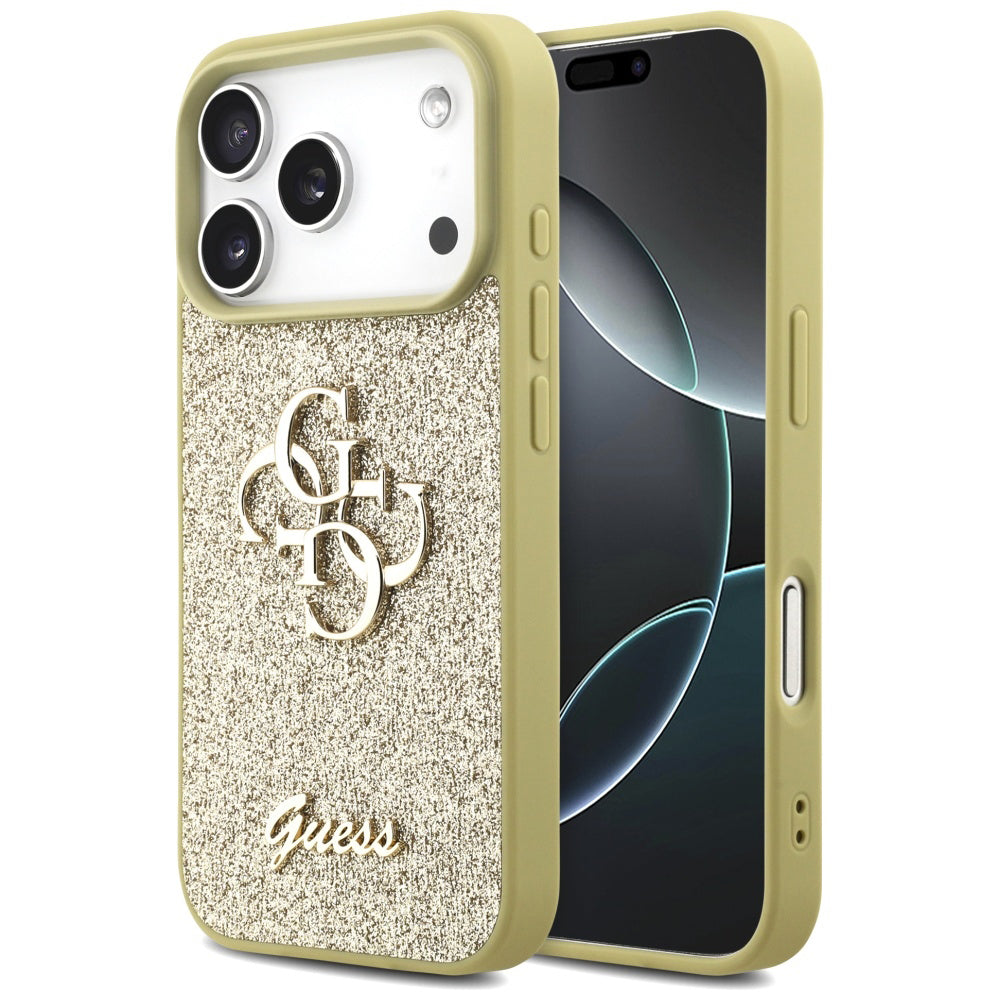 Étui pour Apple iPhone 17 Pro Max, Guess, Fixed Glitter Big 4G, Doré