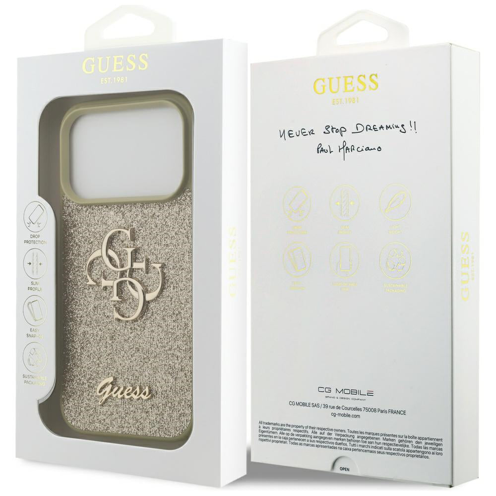 Étui pour Apple iPhone 17 Pro Max, Guess, Fixed Glitter Big 4G, Doré