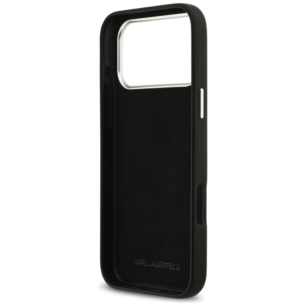Hülle für Apple iPhone 17 Pro Max, Karl Lagerfeld, FW Grained Signature Logo, Schwarz