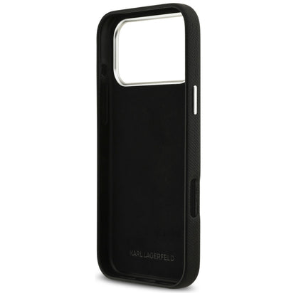 Hülle für Apple iPhone 17 Pro Max, Karl Lagerfeld, FW Grained Signature Logo, Schwarz
