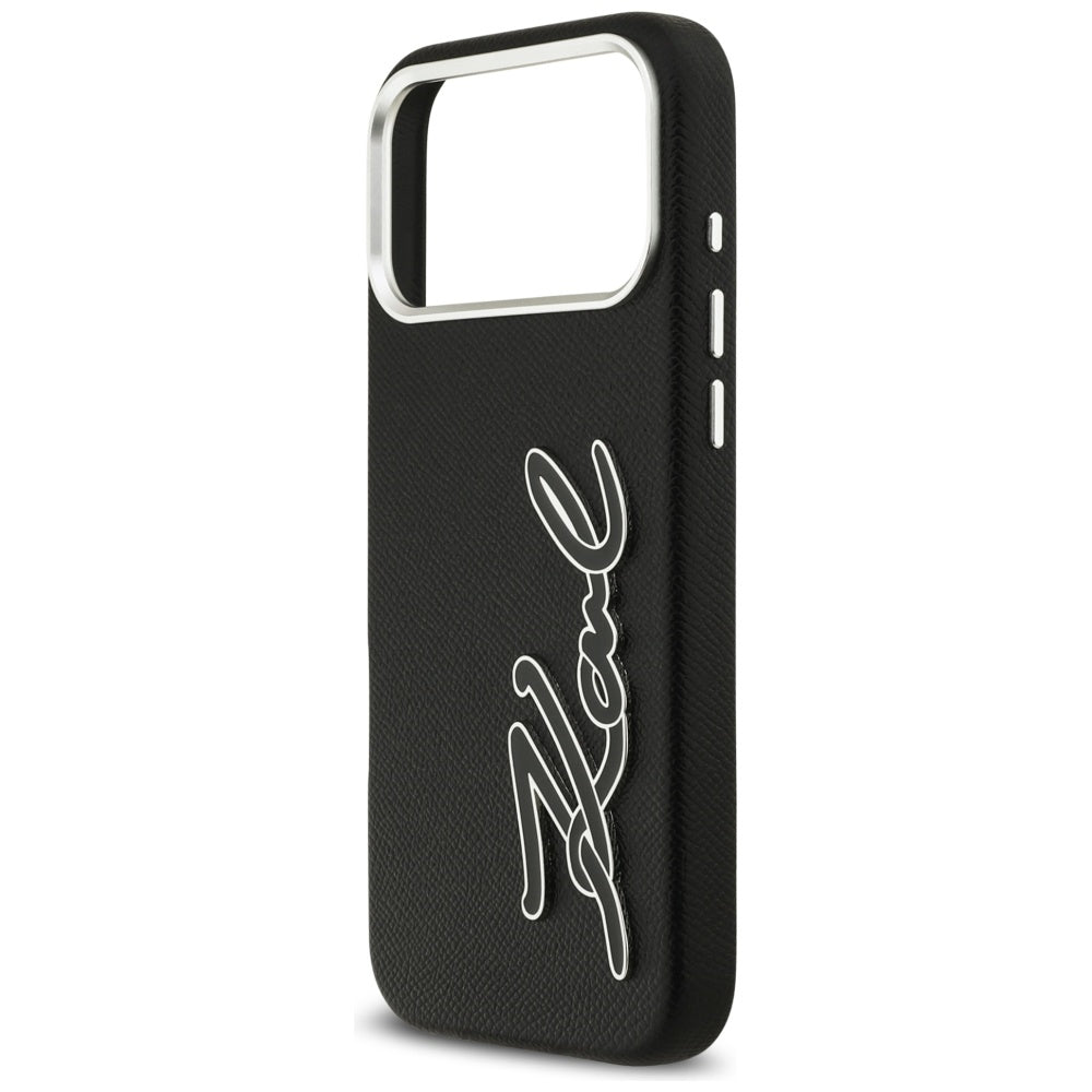Hülle für Apple iPhone 17 Pro Max, Karl Lagerfeld, FW Grained Signature Logo, Schwarz