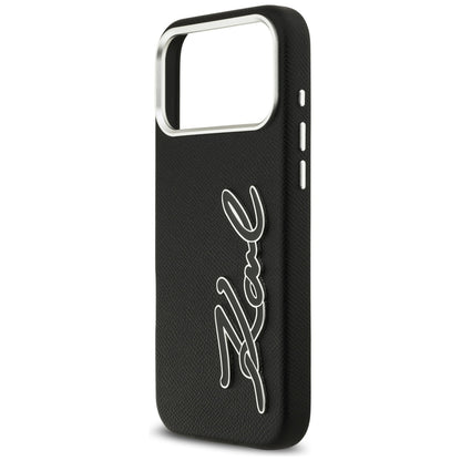 Hülle für Apple iPhone 17 Pro Max, Karl Lagerfeld, FW Grained Signature Logo, Schwarz