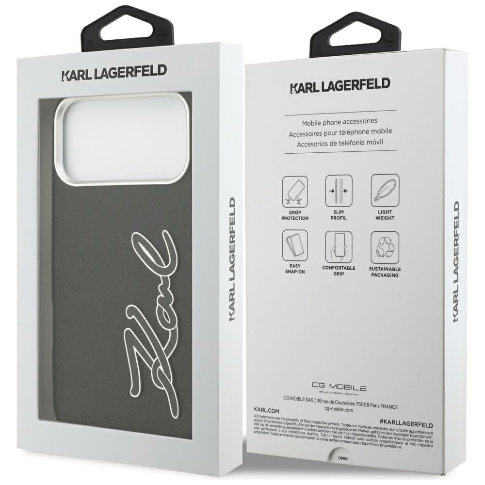 Hülle für Apple iPhone 17 Pro Max, Karl Lagerfeld, FW Grained Signature Logo, Schwarz