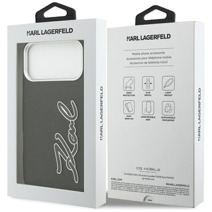 Hülle für Apple iPhone 17 Pro Max, Karl Lagerfeld, FW Grained Signature Logo, Schwarz