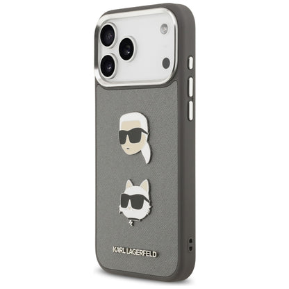 Hoes voor Apple iPhone 17 Pro Max, Karl Lagerfeld, Grained Karl & Choupette's Heads Pins and Logo, Gri