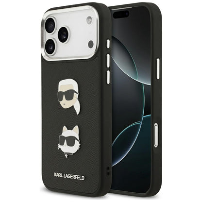Hoes voor Apple iPhone 17 Pro Max, Karl Lagerfeld, Grained Karl & Choupette's Heads Pins and Logo, Zwart