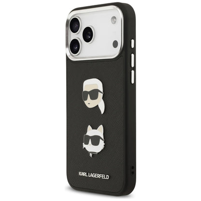 Hoes voor Apple iPhone 17 Pro Max, Karl Lagerfeld, Grained Karl & Choupette's Heads Pins and Logo, Zwart