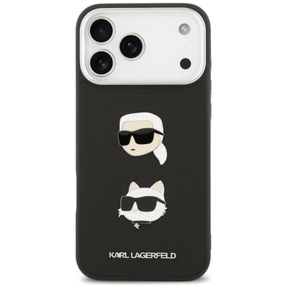 Hoes voor Apple iPhone 17 Pro Max, Karl Lagerfeld, Grained Karl & Choupette's Heads Pins and Logo, Zwart