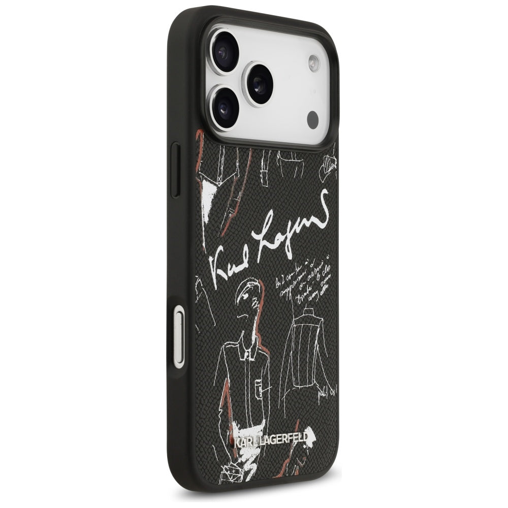 Hülle für Apple iPhone 17 Pro Max, Karl Lagerfeld, Grained Pattern Logo, Schwarz