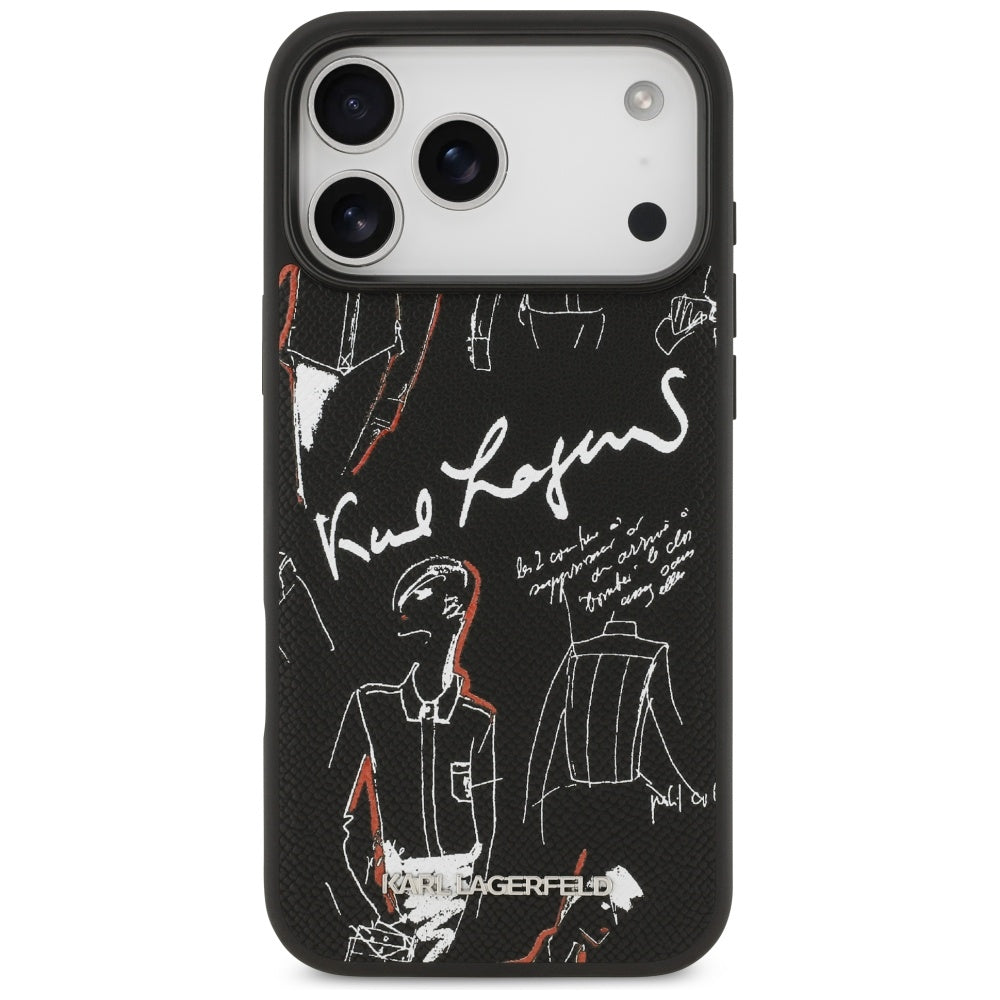 Hülle für Apple iPhone 17 Pro Max, Karl Lagerfeld, Grained Pattern Logo, Schwarz
