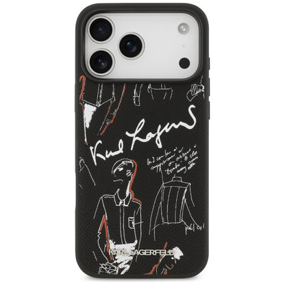 Hülle für Apple iPhone 17 Pro Max, Karl Lagerfeld, Grained Pattern Logo, Schwarz