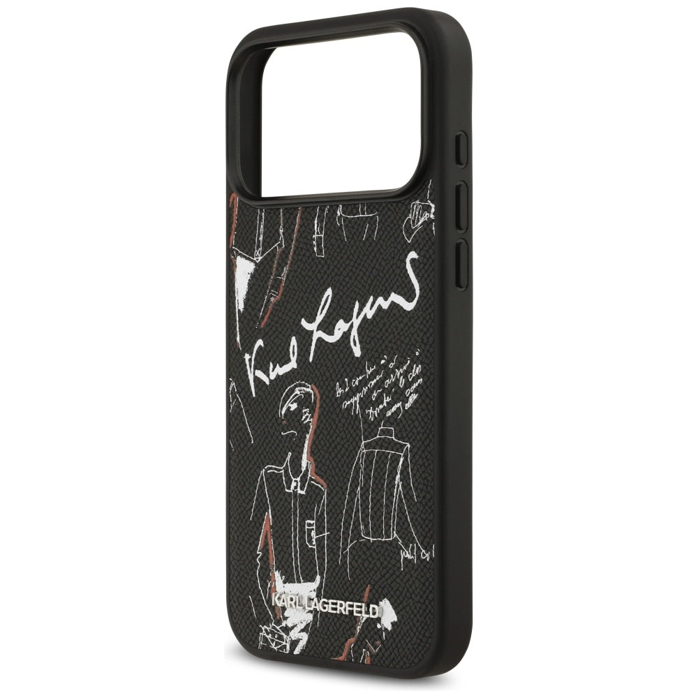 Hülle für Apple iPhone 17 Pro Max, Karl Lagerfeld, Grained Pattern Logo, Schwarz
