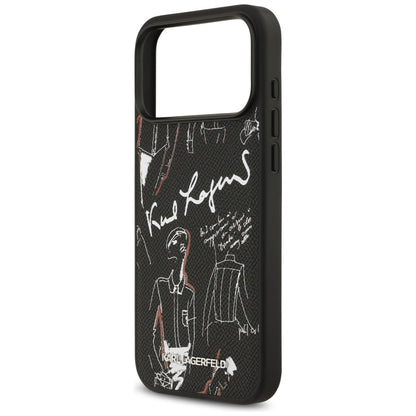 Hülle für Apple iPhone 17 Pro Max, Karl Lagerfeld, Grained Pattern Logo, Schwarz