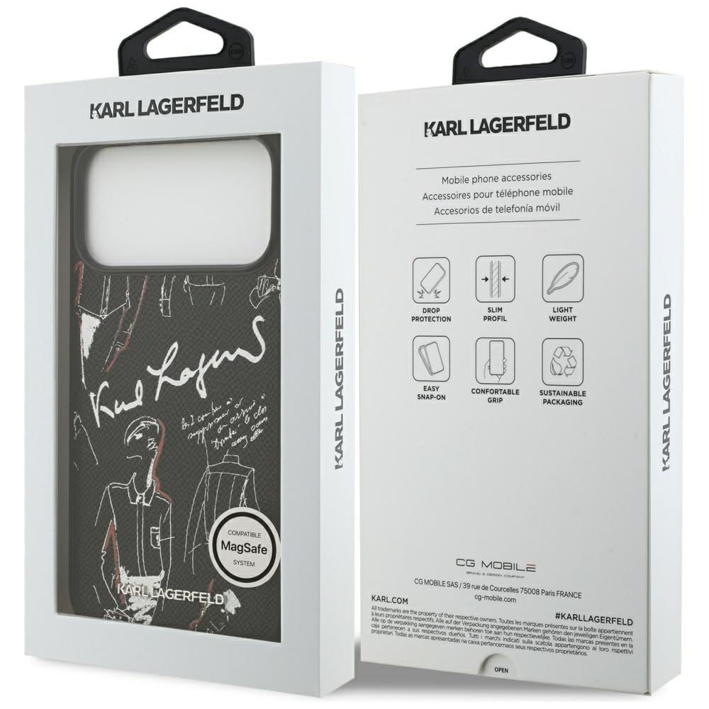 Hülle für Apple iPhone 17 Pro Max, Karl Lagerfeld, Grained Pattern Logo, Schwarz