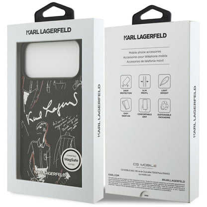 Hülle für Apple iPhone 17 Pro Max, Karl Lagerfeld, Grained Pattern Logo, Schwarz