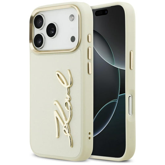 Hoes voor Apple iPhone 17 Pro Max, Karl Lagerfeld, Script Logo, Beige